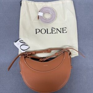 Polene Number Ten Camel-colored Lychee Grain Leather Crescent Bag